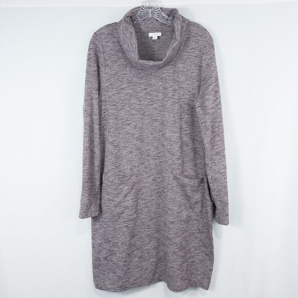 J Jill Pure Jill Marled Cowl Neck Dress Tunic Womens Medium Tall Purple Pockets - Picture 1 of 13